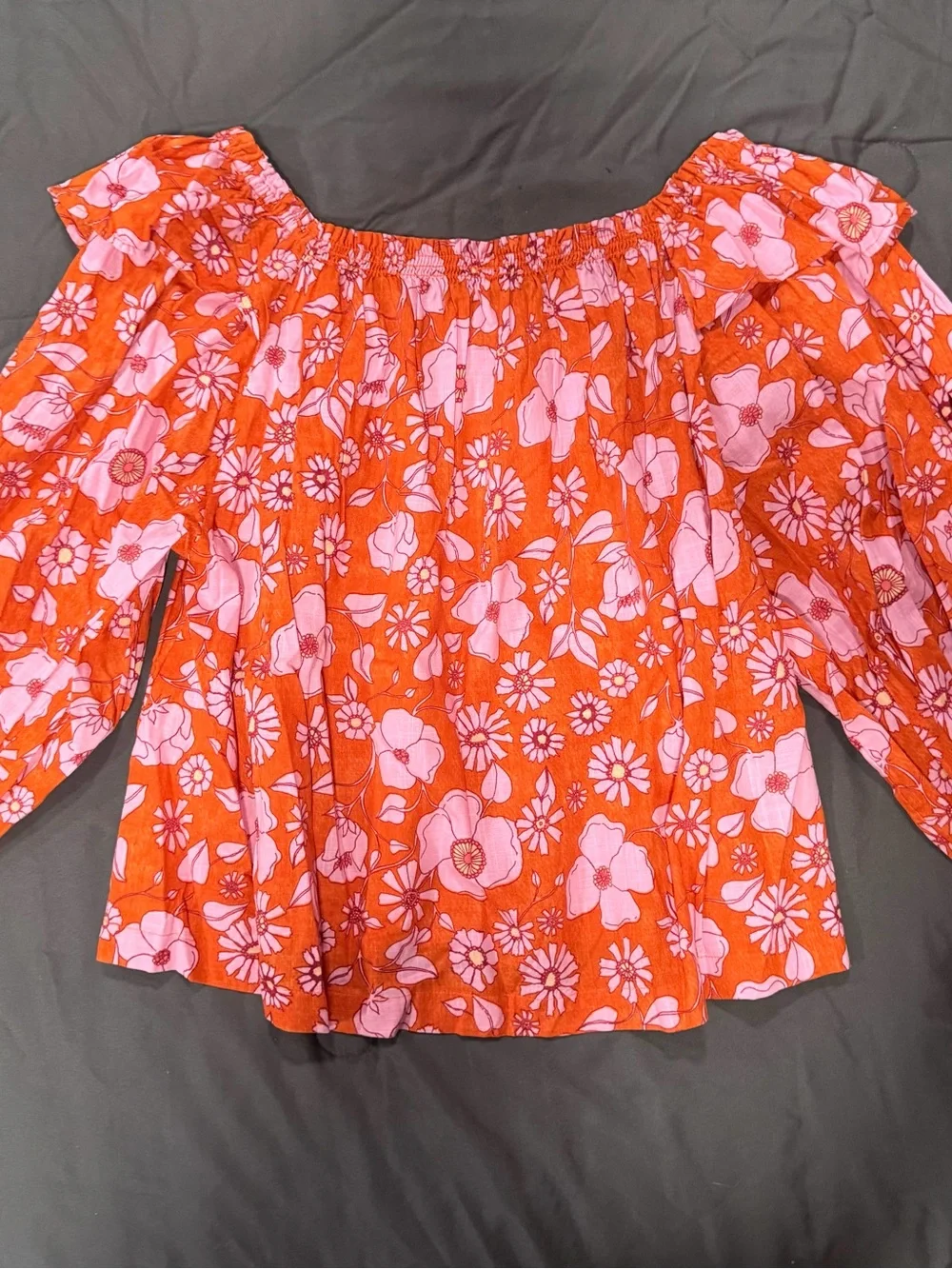 NWT Free People Coral Pink Floral Miss Daisy Blouse in Heat Wave Combo Small S